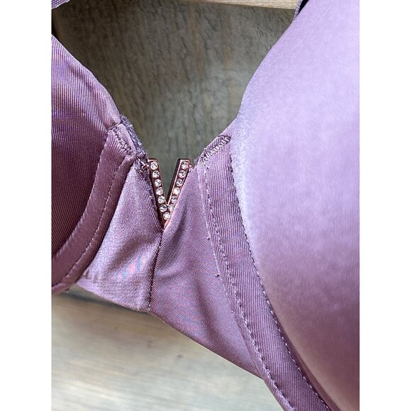 Victorias Secret Lined Perfect Coverage Bra Size 36DD Satin Finish Rhinestone Ac - Picture 4 of 8